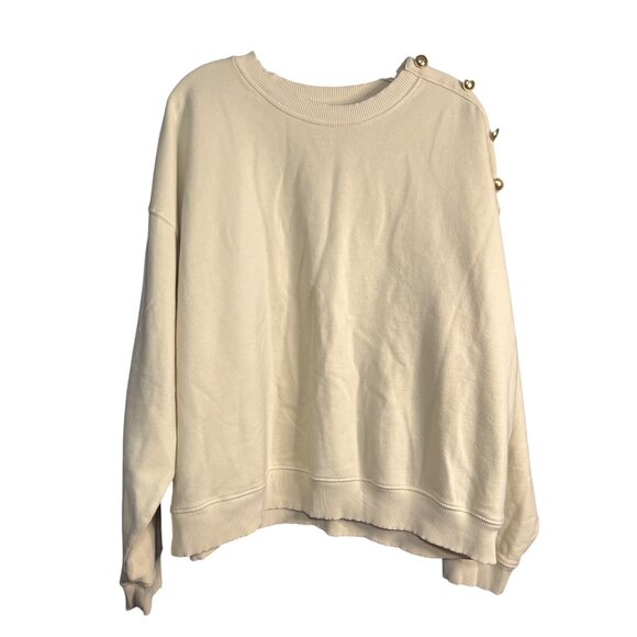 American Eagle Cream Button Shoulder Sweatshirt XXL - Picture 6 of 6
